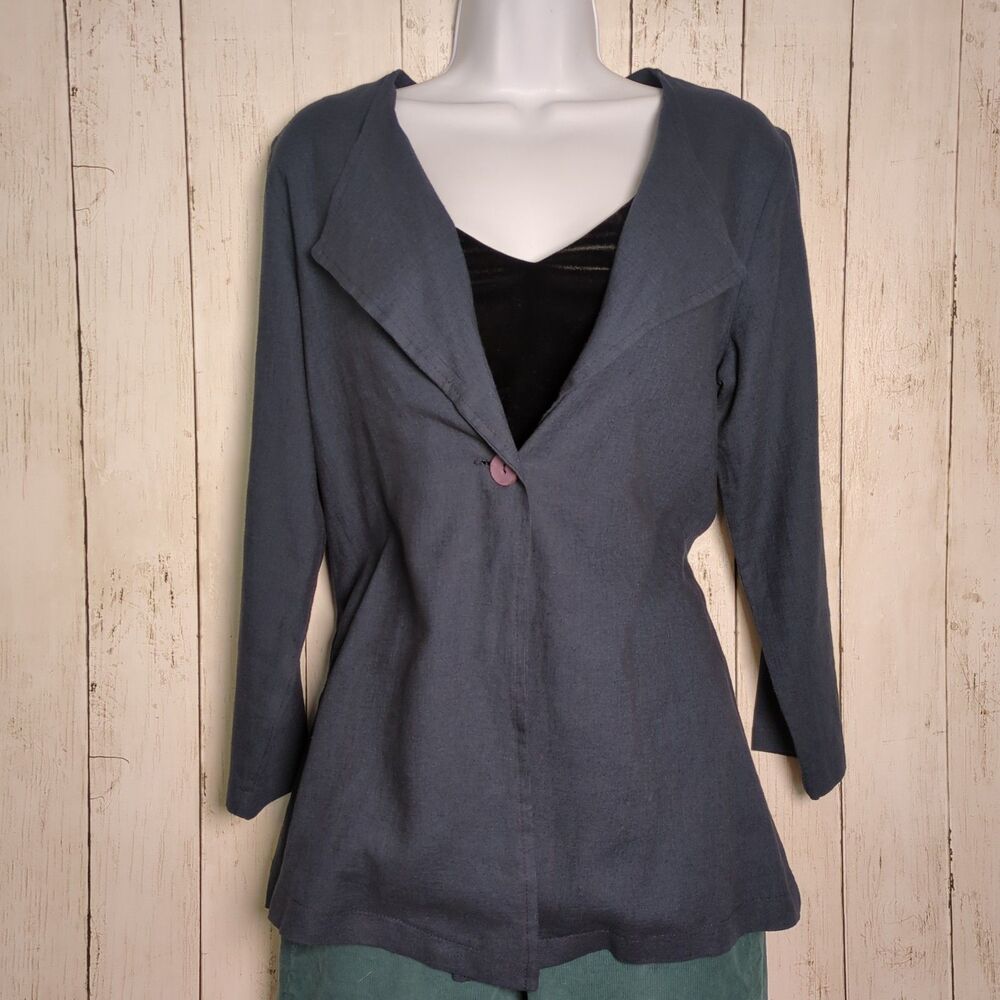 Blue Linen Blend Jacket Blazer Top Minimalist Lagen Womens 10 LUUKAA - Picture 11 of 12